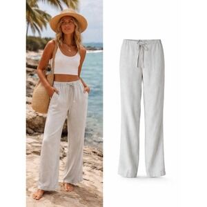Express Womens Linen Wide Leg Pants Size 4 Beachy Bohemian Lagom Quiet Luxury